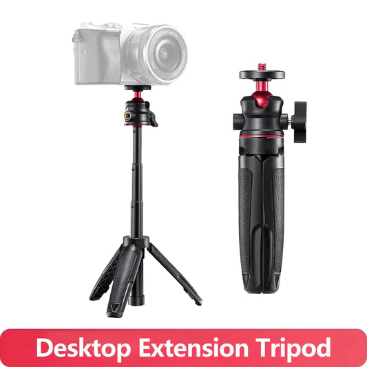 Extendable Desktop Tripod Handle Grip Stand With Flexible Ballhead 1/4 Inch Screw Extend Mount for Phone Selfie Action Camera