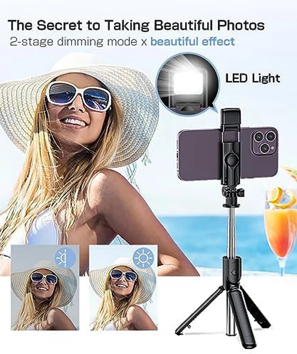 Bluetooth Wireless Selfie Stick Tripod Stand with Light Remote Extendable Tripod for iPhone Mobile Phone Tiktok Live Streaming