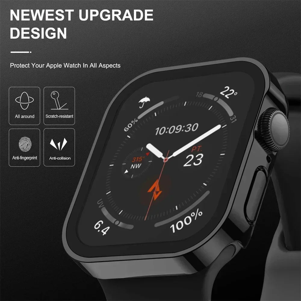 Waterproof Case for Apple Watch 7 8 9 45mm 41mm Screen Protector Glass+Cover Bumper Tempered iWatch 5 SE 6 44mm 40mm Accessories