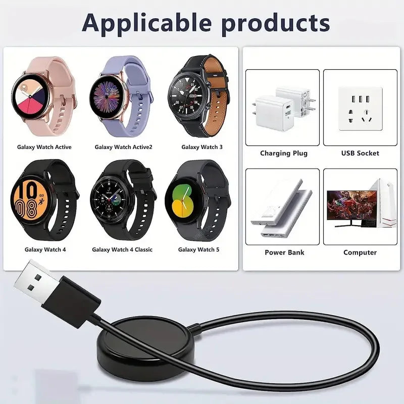 Magnetic Watch Wireless Charger Portable USB Cable Fast Charging Dock Station For Samsung Galaxy Watch 8/7/6/5pro/5/4/3 Active 2