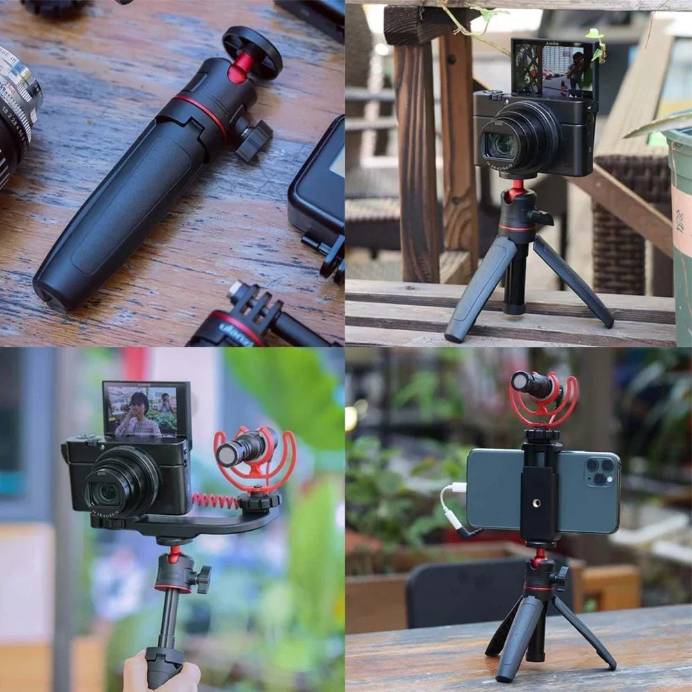 Extendable Desktop Tripod Handle Grip Stand With Flexible Ballhead 1/4 Inch Screw Extend Mount for Phone Selfie Action Camera