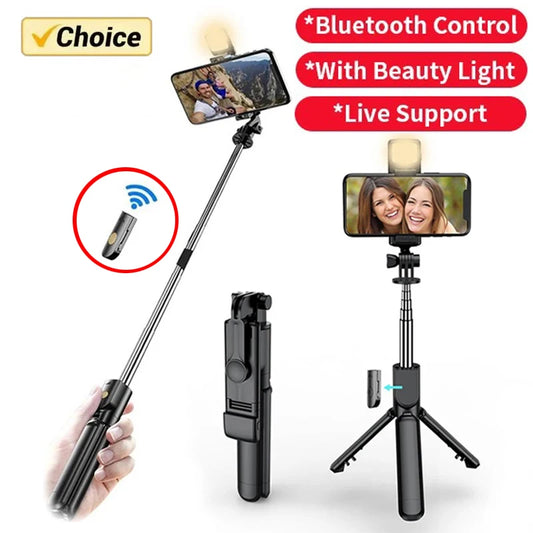 Selfie Stick Wireless Tripod Stand with Light Bluetooth Remote Extendable Tripod for iPhone Mobile Phone Tiktok Live Streaming