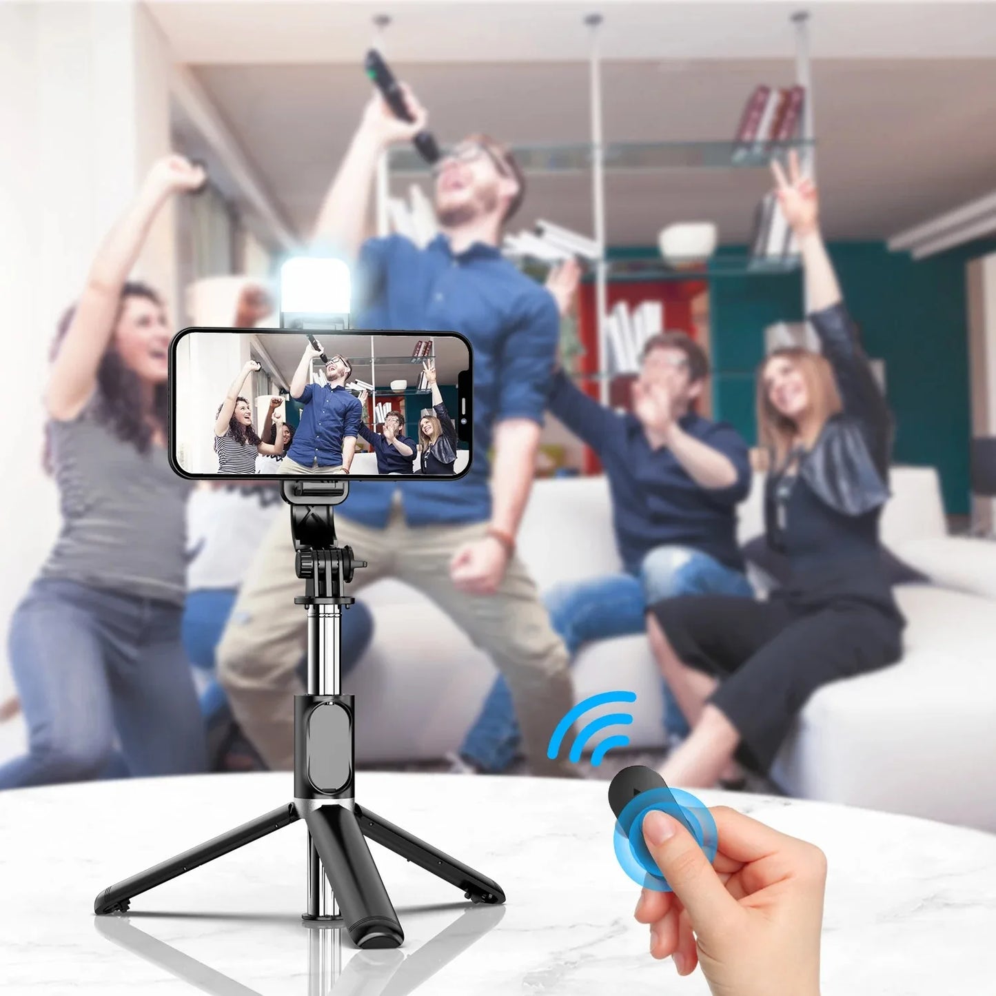 Selfie Stick Wireless Tripod Stand with Light Bluetooth Remote Extendable Tripod for iPhone Mobile Phone Tiktok Live Streaming