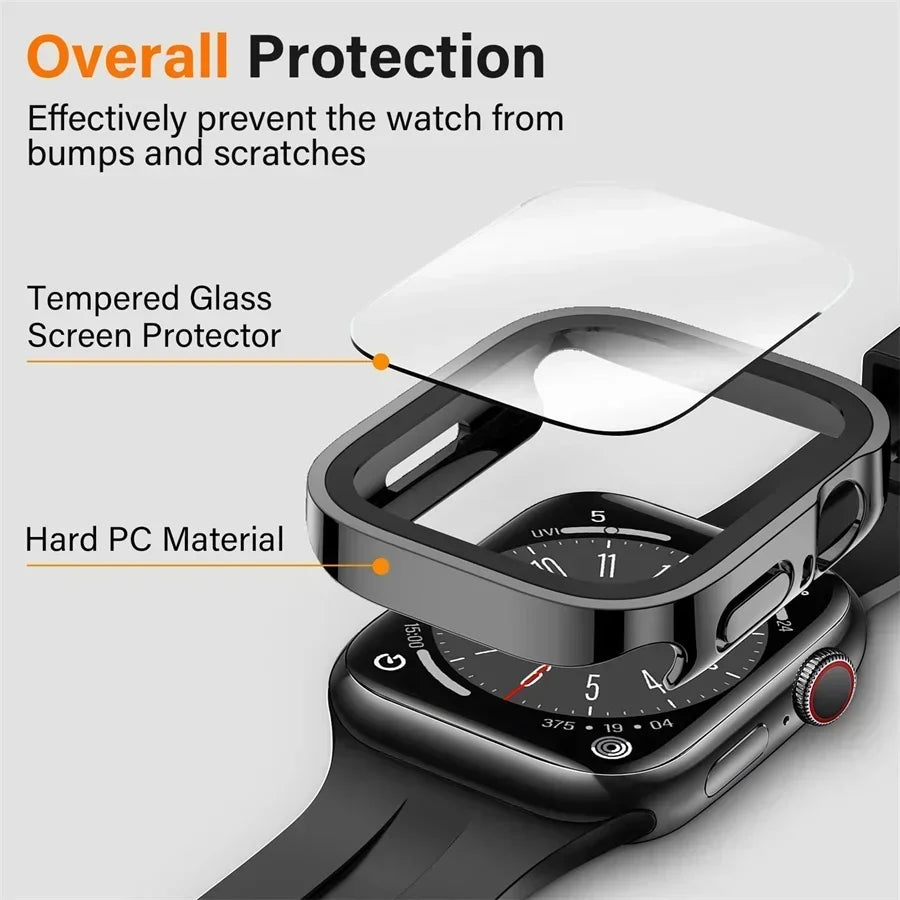 Waterproof Case for Apple Watch 7 8 9 45mm 41mm Screen Protector Glass+Cover Bumper Tempered iWatch 5 SE 6 44mm 40mm Accessories