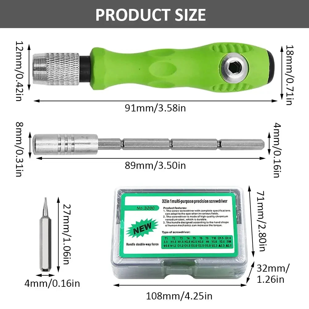 32 in 1 Multifunctional Screwdriver Set with 30 PCS Torx Phillips Magnetic Screw Driver Bits Hand Repair Tool for Phone Watch PC