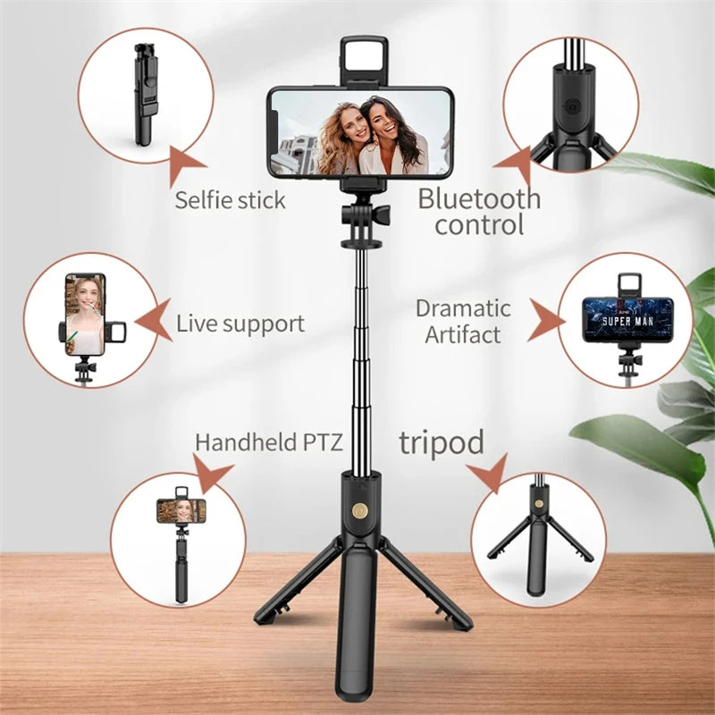 Selfie Stick Wireless Tripod Stand with Light Bluetooth Remote Extendable Tripod for iPhone Mobile Phone Tiktok Live Streaming