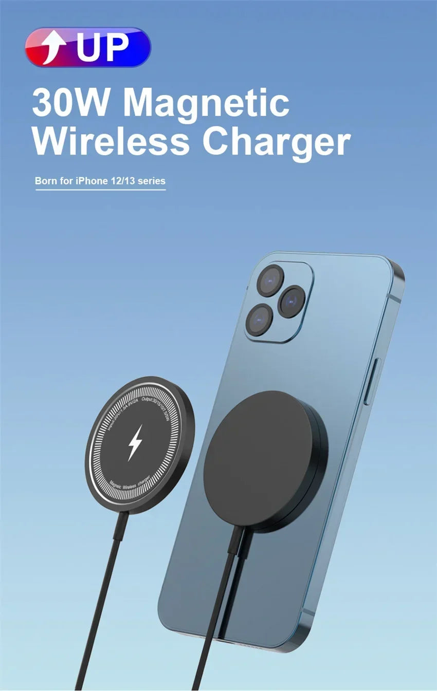 Magnetic 30W Wireless Charger Pad Stand for iPhone 15 14 13 12 11 Pro Max Airpods PD And USB A Phone Chargers Fast Charging Dock