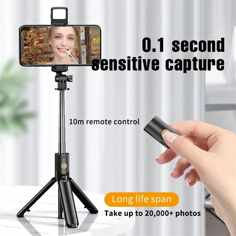 Expandable 3-in-1 Selfie Stick Tripod With Detachable BT Wireless Remote Compatible With Most Of Phones Lightweight Tripod Stand