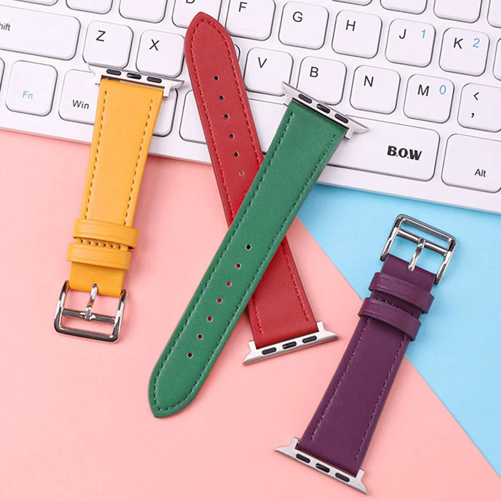 Leather Watch Straps for Apple Watch band 46mm 44mm 49mm 45mm 42mm 40mm 38/41mm bracelet iWatch series 10-Ultra 9-8-7-6-5-4-3-SE