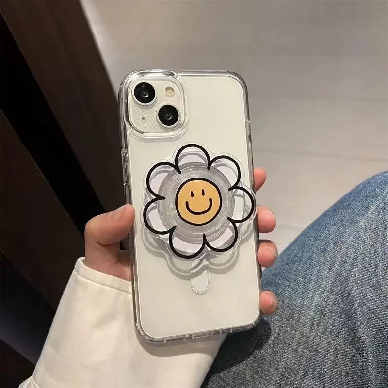 Korean Smile Face Flower Magnetic Stand Holder Phone Grip Tok Bracket for Magsafe Universal Smart Tok Phone Support