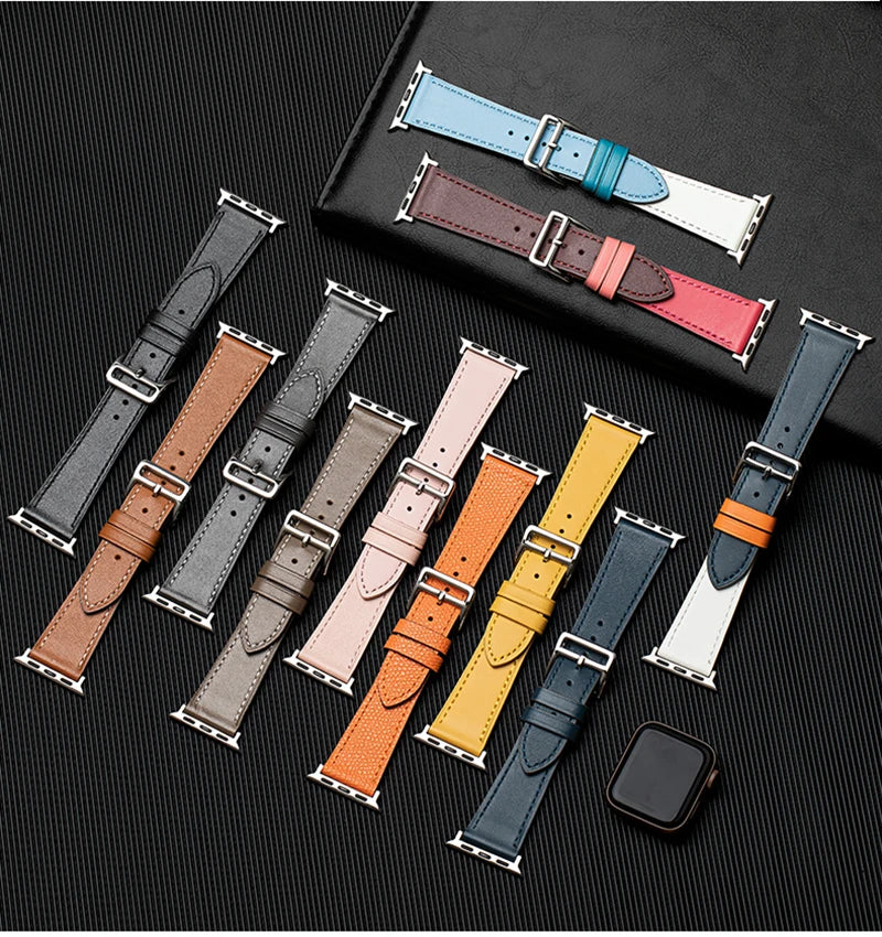 Leather Watch Straps for Apple Watch band 46mm 44mm 49mm 45mm 42mm 40mm 38/41mm bracelet iWatch series 10-Ultra 9-8-7-6-5-4-3-SE