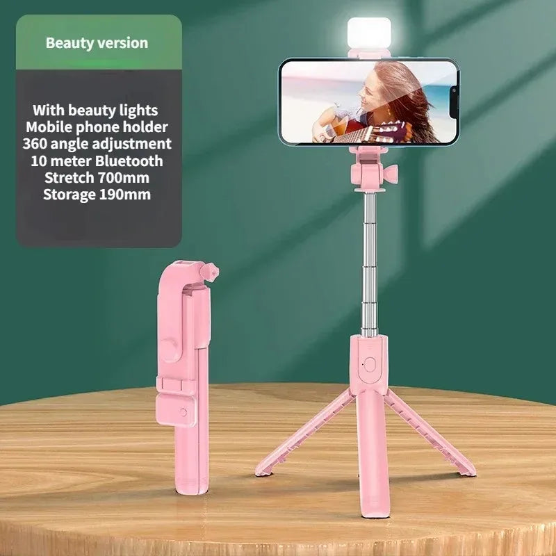 Selfie Stick Wireless Tripod Stand with Light Bluetooth Remote Extendable Tripod for iPhone Mobile Phone Tiktok Live Streaming