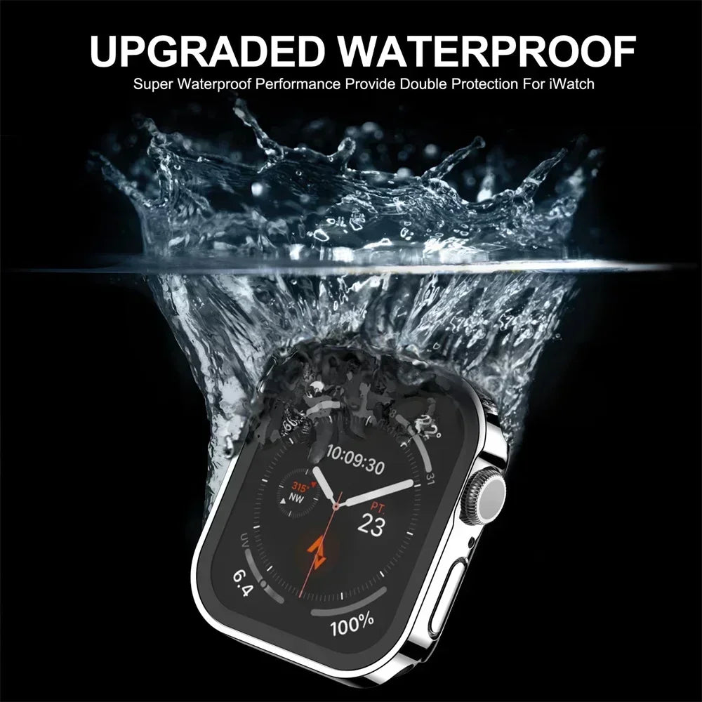 Waterproof Case for Apple Watch 7 8 9 45mm 41mm Screen Protector Glass+Cover Bumper Tempered iWatch 5 SE 6 44mm 40mm Accessories