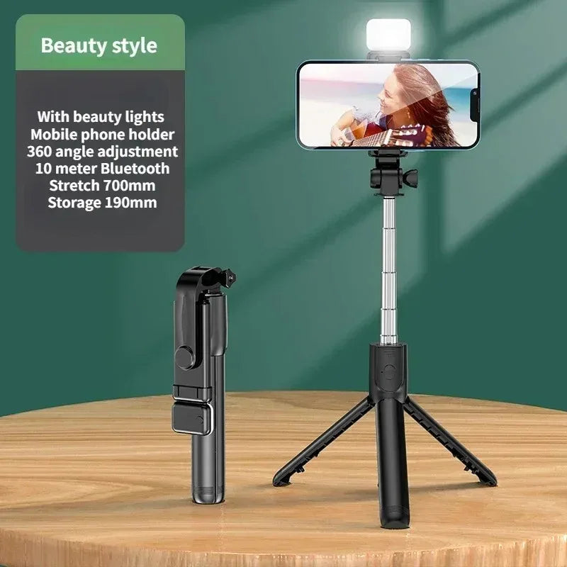 Selfie Stick Wireless Tripod Stand with Light Bluetooth Remote Extendable Tripod for iPhone Mobile Phone Tiktok Live Streaming