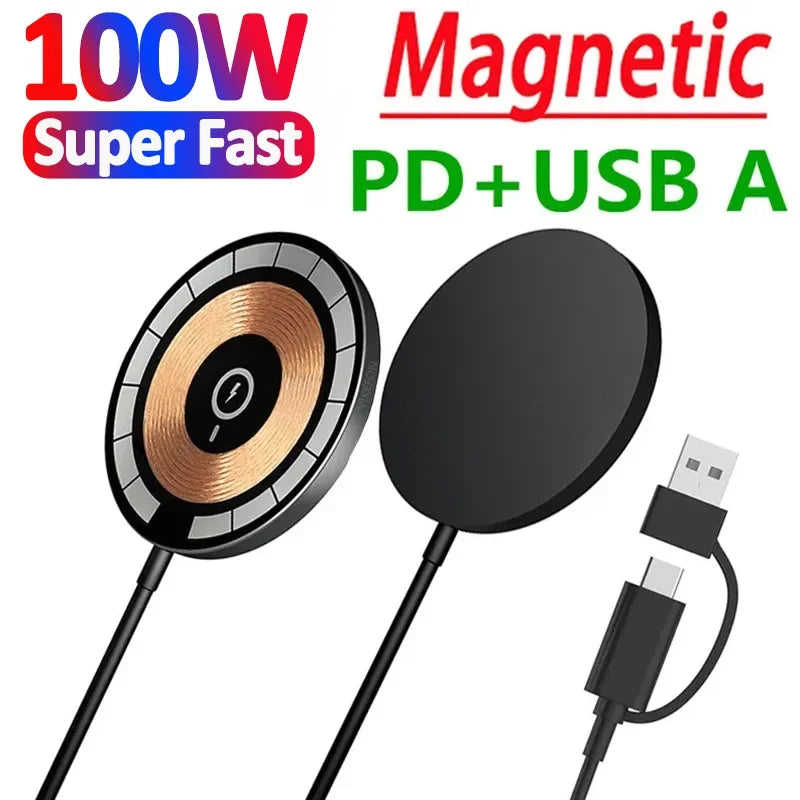 100W Magnetic Wireless Charger Pad Phone Chargers For iPhone 15 14 13  Pro Max Airpods Portable Macsafe PD Fast Charging Station