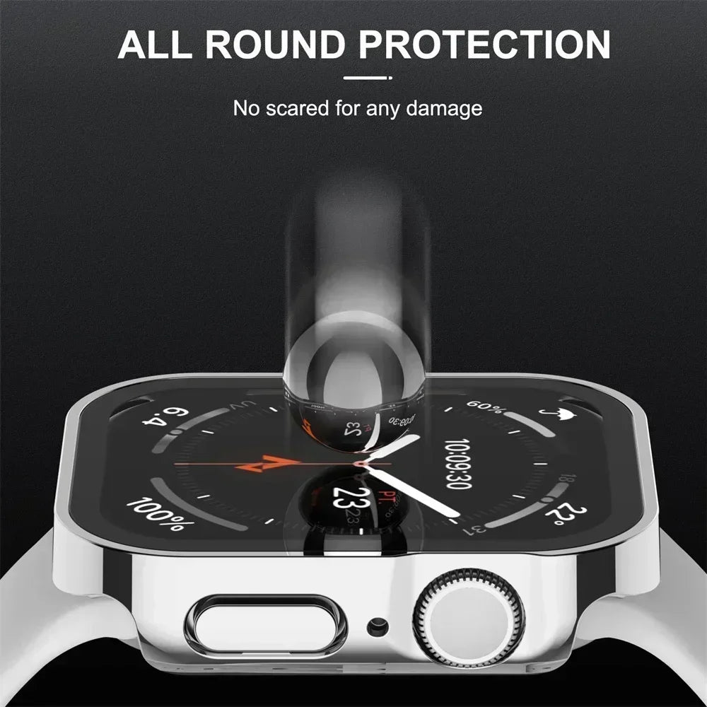 Waterproof Case for Apple Watch 7 8 9 45mm 41mm Screen Protector Glass+Cover Bumper Tempered iWatch 5 SE 6 44mm 40mm Accessories